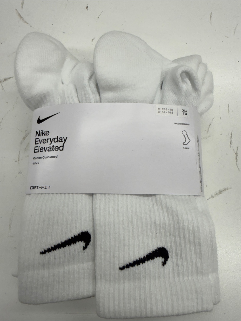 Nike Everyday Elevated Cotton Cushioned Crew Socks - White (6 Pack) Size XL